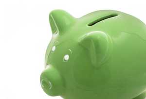 A green piggy bank shown on a white background